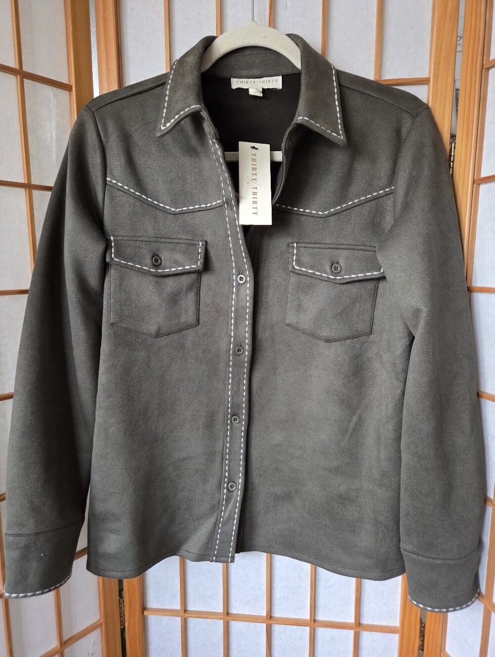 NWT WOMENS THIRTY/THIRTY DARK GREEN SOFT FAUX SUEDE SHIRT/ JACKET SIZE SMALL